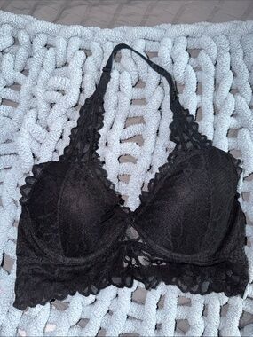 💗 PINK Lace Halter Under Wire Bralette in Black With Symbol On Back